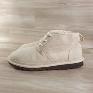 UGG Neumel Natural Chukka Boots Mens Ivory Size 10 High Top Lace Up Fur Canvas